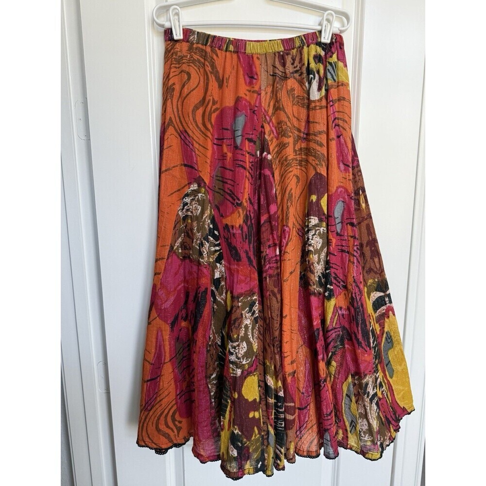 Soft Surroundings Women’s PS Kamala Boho Maxi Skirt Colorful Artsy Metallic - Picture 3 of 6
